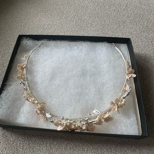 Silver and Blush Floral Bridal Headband